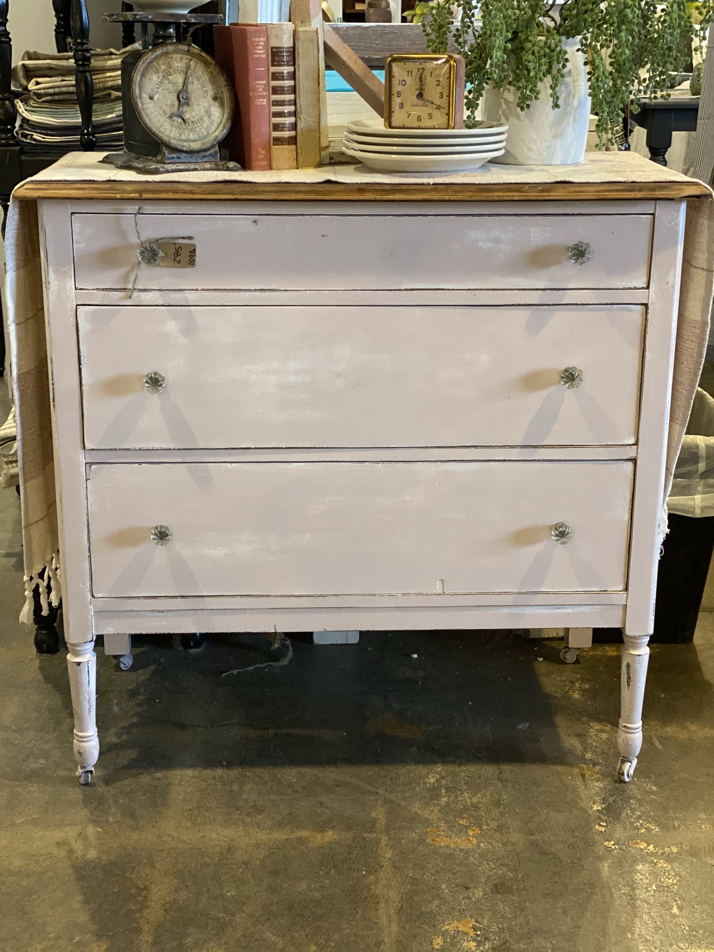 “Rosa” Pink Dresser w/Natural Top | Burlap